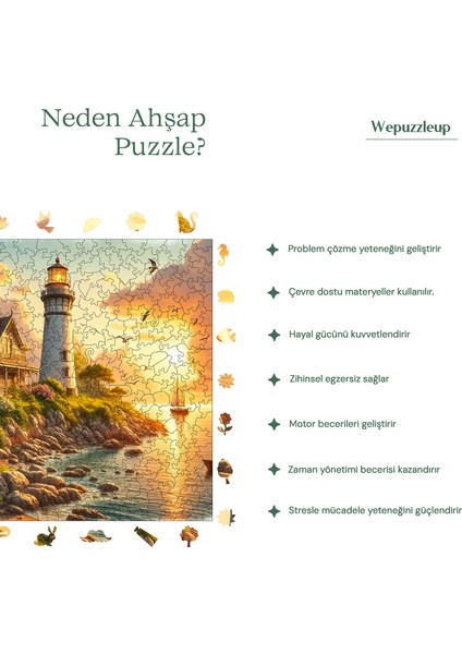 Deniz Fenerinde Gün Batımı Ahşap Puzzle Yetişkin Benzersiz Parçalı Yapboz Puzzle S1-29