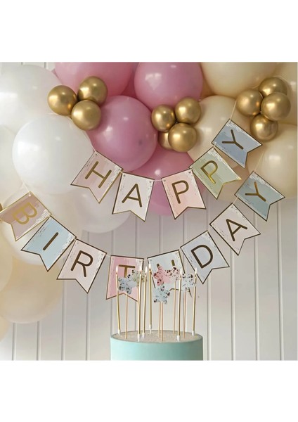 Yaş Krem Konseptli Balon Doğum Günü Parti Kutlama Seti Süsü