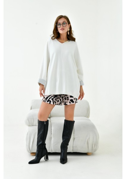 Kadın Yarasa Kesim Tunik Ekru