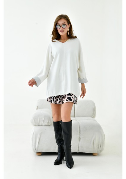 Kadın Yarasa Kesim Tunik Ekru fiyatları