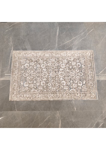 Ekru-Bej-Silver Retro Desenli inopoli Banyo Paspası Veya Banyo Halısı