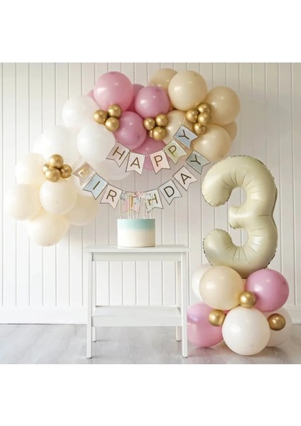 Yaş Krem Konseptli Balon Doğum Günü Parti Kutlama Seti Süsü