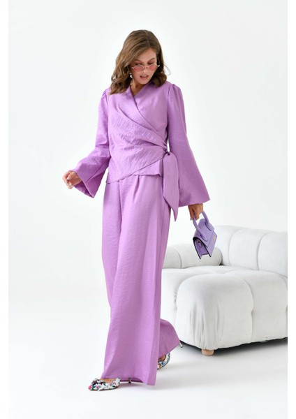 Kadın Pantolonlu Simli Takım Lila fiyatları
