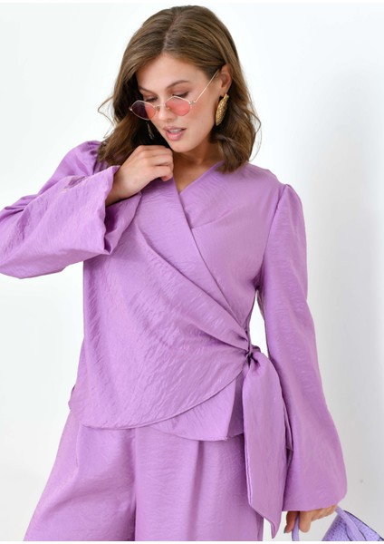 Kadın Pantolonlu Simli Takım Lila modelleri