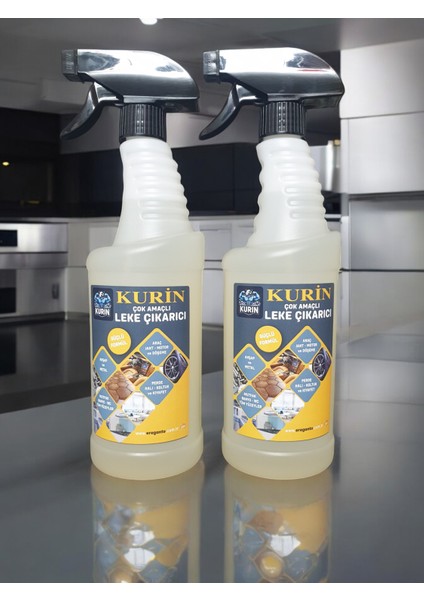 Kurin Çok Amaçlı Güçlü Formüllü Leke Çıkarıcı, 750ML x 2 Adet, Halı, Kilim, Perde, Koltuk, Kumaş, Kıyafet, Metal, Ahşap, Araç, Yağ, Kir, Leke, Pas, Sarı Leke, Leke Çıkarıcı