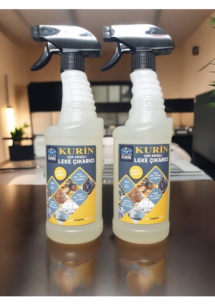 Kurin Çok Amaçlı Güçlü Formüllü Leke Çıkarıcı, 750ML x 2 Adet, Halı, Kilim, Perde, Koltuk, Kumaş, Kıyafet, Metal, Ahşap, Araç, Yağ, Kir, Leke, Pas, Sarı Leke, Leke Çıkarıcı