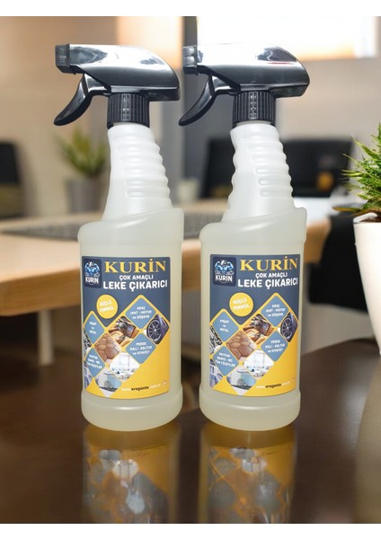 Kurin Çok Amaçlı Güçlü Formüllü Leke Çıkarıcı, 750ML x 2 Adet, Halı, Kilim, Perde, Koltuk, Kumaş, Kıyafet, Metal, Ahşap, Araç, Yağ, Kir, Leke, Pas, Sarı Leke, Leke Çıkarıcı