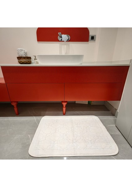 Ekru Geometrik Desenli Inopoli %100 Pamuk Banyo Paspası Veya Banyo Halısı