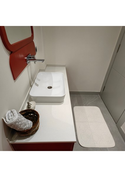 Ekru Geometrik Desenli Inopoli %100 Pamuk Banyo Paspası Veya Banyo Halısı