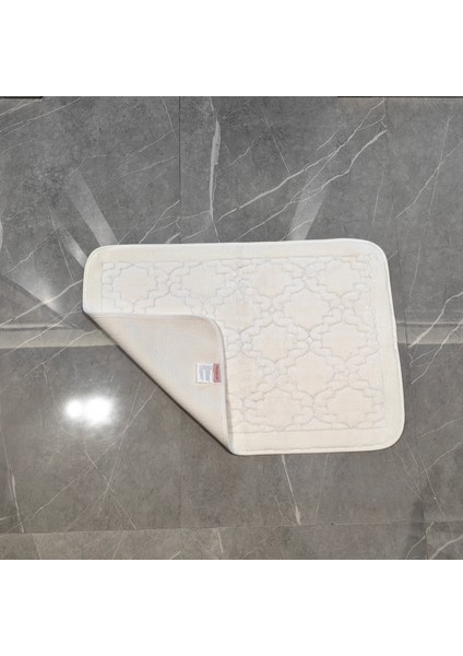 Ekru Geometrik Desenli Inopoli %100 Pamuk Banyo Paspası Veya Banyo Halısı