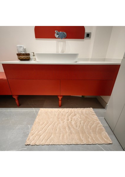 Bej Modern Desenli %100 Pamuk Inopoli Banyo Paspası Veya Banyo Halısı