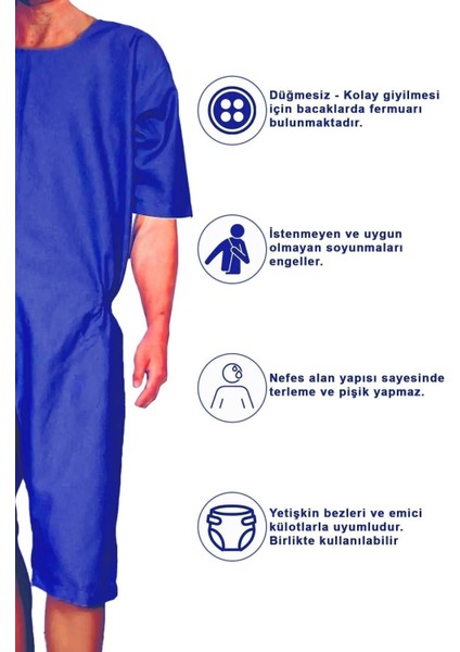 Özel Tasarım Kısa Kol Bacak Arası Fermuarlı & Demans Hasta Bakım Tulumu - Small Beden indirimleri