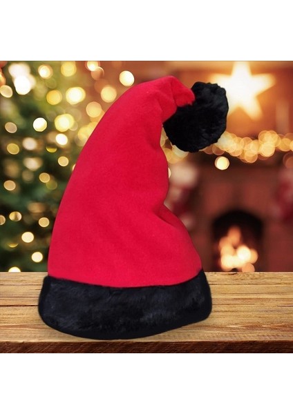 Noel Baba Şapkası Siyah Kürklü Yetişkin