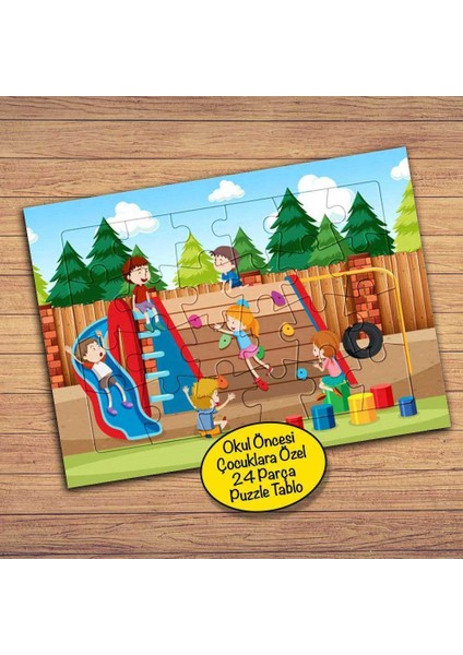 Çocuklar Oyun Parkında Çocuklara Özel Puzzle Yapboz TABLO-21623