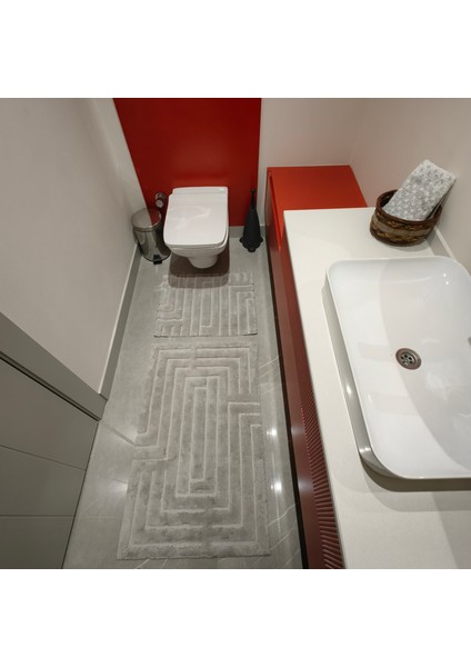Gri Modern Desenli Inopoli Banyo Paspası Veya Banyo Halısı Takımı