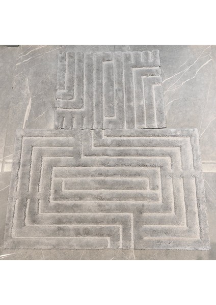 Gri Modern Desenli Inopoli Banyo Paspası Veya Banyo Halısı Takımı