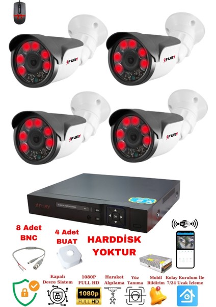 4 Kameralı Set-Full Hd Gece Görüşlü Güvenlik Kamerası Sistemi-Cepten İzle-Su Geçirmez-Disk Yok