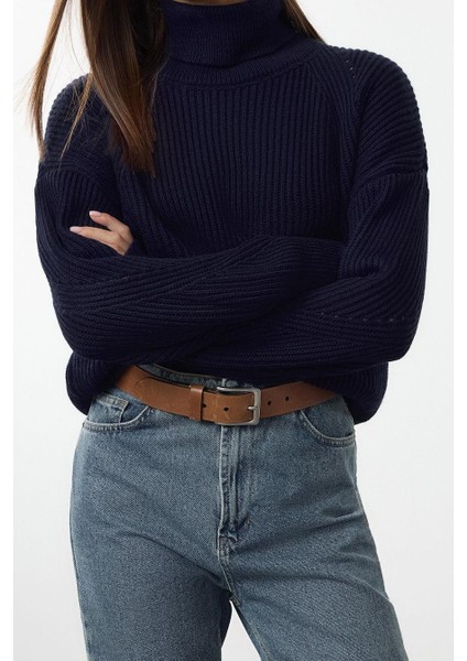 Stil Modern Kadın Crop Reglan Kol Balıkçı Yaka Triko Kazak
