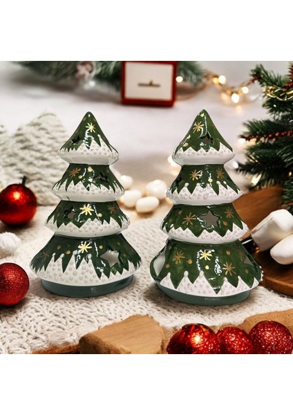 Yılbaşı Handmade Çini Çam Ağacı Mumluk Hediyelik Yılbaşı Dekoratif Biblo Tasarım Ürün Noel Mumluk Çini Tasarım