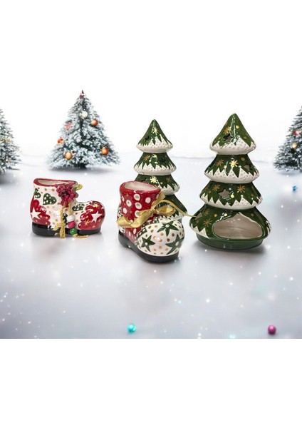 Yılbaşı Handmade Çini Çam Ağacı Mumluk Hediyelik Yılbaşı Dekoratif Biblo Tasarım Ürün Noel Mumluk Çini Tasarım fırsatları