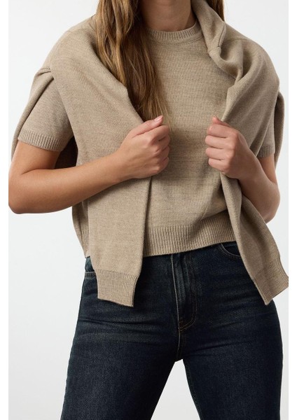 Kadın Moda Şık Bisiklet Yaka Standart Kol Regular Basic Bluz-Hırka Takım Triko Hırka modelleri