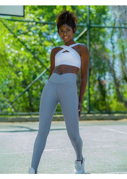 Su Yeşili Çapraz Bel Tasarımlı Spor Tayt