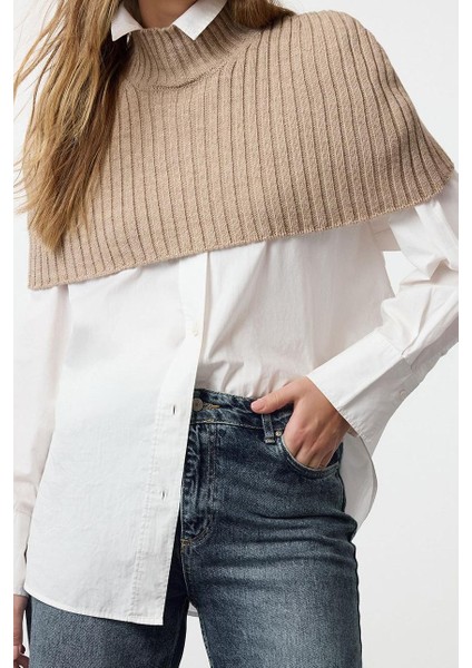 Stil Modern Kadın Crop Standart Kol Dik Yaka Balıkçı Yaka Triko Süveter
