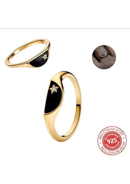 925 Ayar Gold Renk Iki Yarı Parçalı Mine Mühür Yüzük modelleri