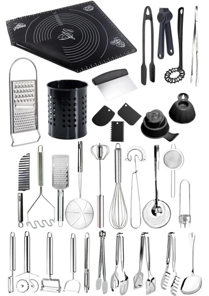 34 Parça Siyah Mutfak Aletleri Çeyiz Seti, Pratik ve Şık Mutfak Gereçleri