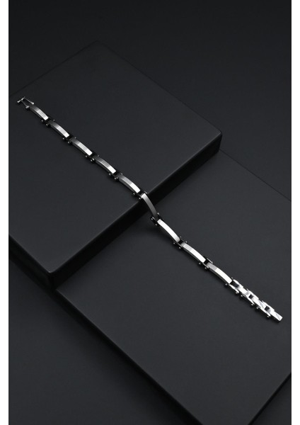 316L Çelik Italyan Model Gümüş-Siyah Renk Erkek Bileklik FRJ12298-3298-AB2