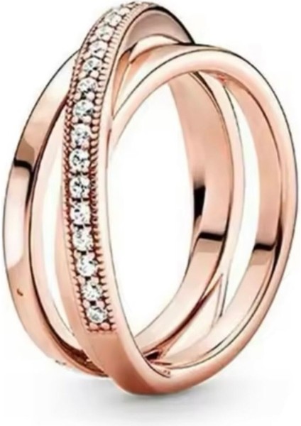 P.üçlü Iç Içe Geçmiş Şerit Yüzük Rose