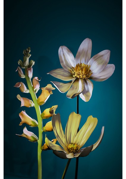 Mavi Sıcak Tonlar Çiçek Kombini Çerçeveli Cam Tablo 2'li fiyatları