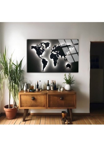Kırılmaz Cam (Temperli) Siyah-Beyaz Dünya Haritası Tablosu 01 fiyatları