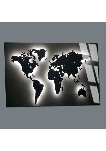 Kırılmaz Cam (Temperli) Siyah-Beyaz Dünya Haritası Tablosu 01 modelleri