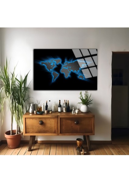 Kırılmaz Cam (Temperli) Mavi Dünya Haritası Tablosu 01 fiyatları