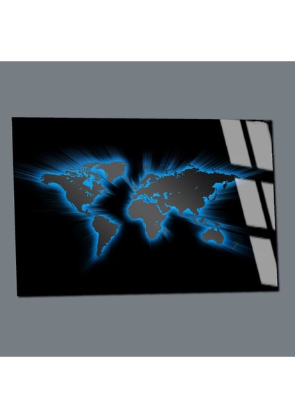 Kırılmaz Cam (Temperli) Mavi Dünya Haritası Tablosu 01 modelleri