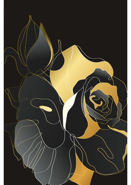 Siyah Gold Soft Renk Soyut Gül Seti Çerçeveli Cam Tablo 3'lü fiyatları