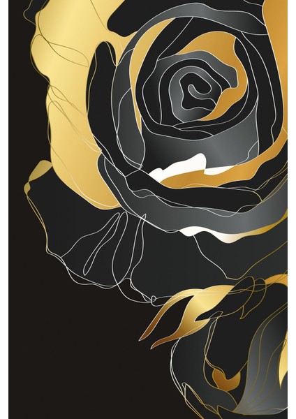 Siyah Gold Soft Renk Soyut Gül Seti Çerçeveli Cam Tablo 3'lü modelleri