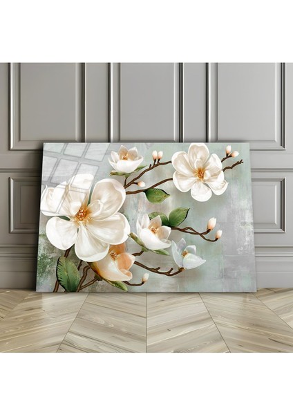 Kırılmaz Cam (Temperli) Beyaz Çiçek Dalı Tablosu 01