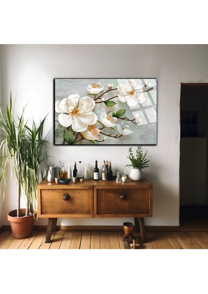 Kırılmaz Cam (Temperli) Beyaz Çiçek Dalı Tablosu 01 fiyatları