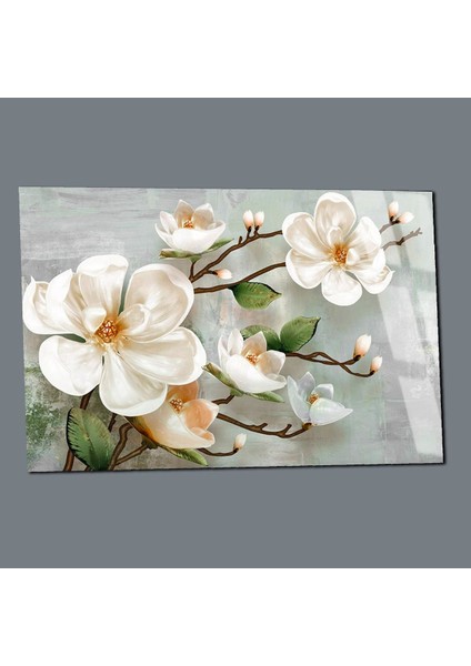 Kırılmaz Cam (Temperli) Beyaz Çiçek Dalı Tablosu 01 modelleri