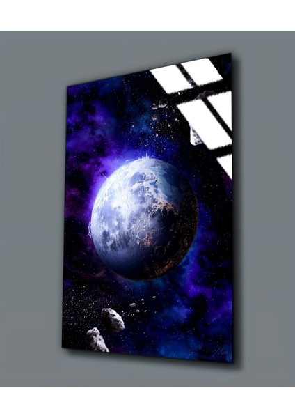 Kırılmaz Cam (Temperli) Mor Uzay Manzara Tablosu
