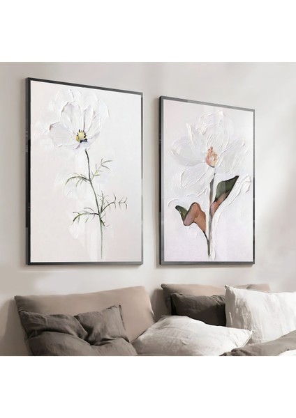 H&Soft Renk Çiçekler Çerçeveli Cam Tablo 2'li
