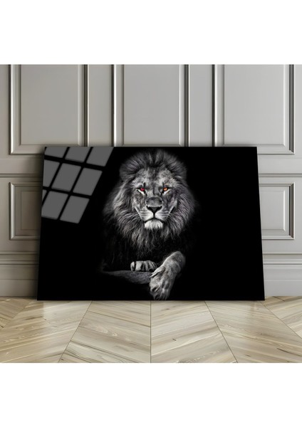 Kırılmaz Cam (Temperli) Siyah-Beyaz Aslan Tablosu 09
