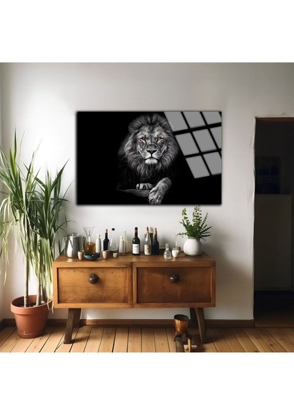 Kırılmaz Cam (Temperli) Siyah-Beyaz Aslan Tablosu 09 fiyatları