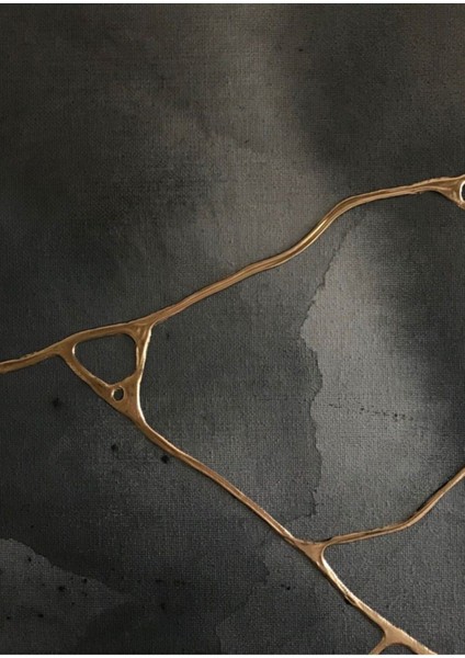 Gri Siyah Gold Japan Kıntsugı Kombini Çerçeveli Cam Tablo 2'li modelleri