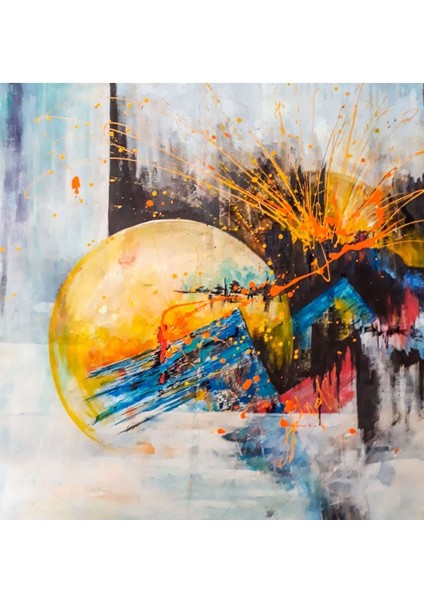 Sarı Mavi Yelkenli Soyut Kombin Çerçeveli Cam Tablo 3'lü fırsatları