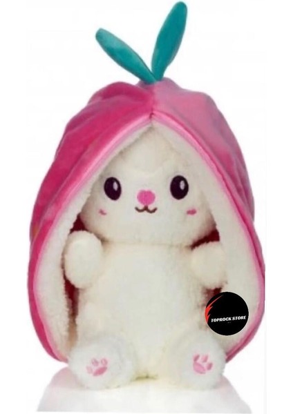 Sevimli Çilek Tavşan Peluş Oyuncak 35 cm Büyük Boy Hediyelik Uyku Arkadaşı