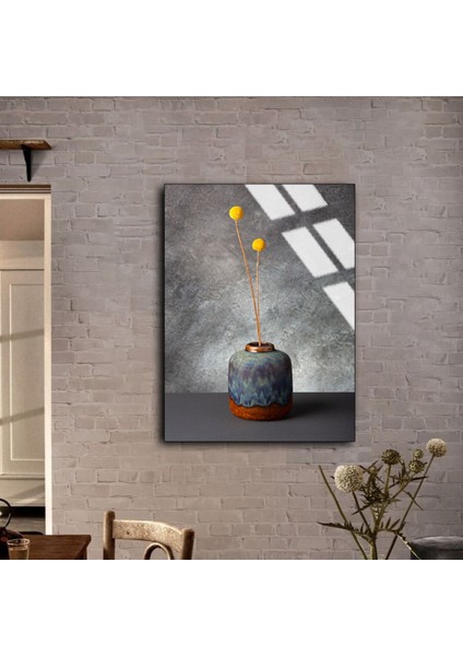 Kırılmaz Cam (Temperli) Gri-Sarı Vazoda Çiçek Tablosu 01 fiyatları
