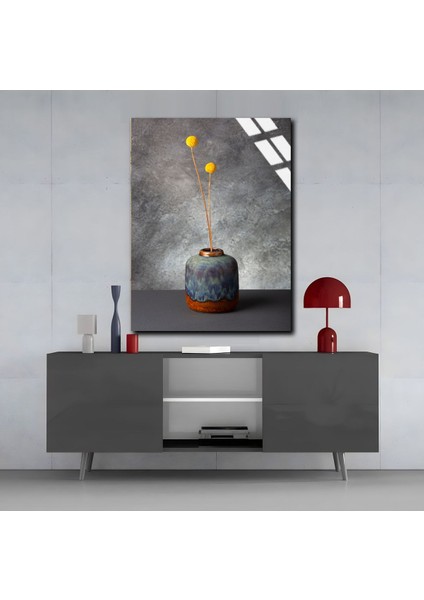 Kırılmaz Cam (Temperli) Gri-Sarı Vazoda Çiçek Tablosu 01 modelleri